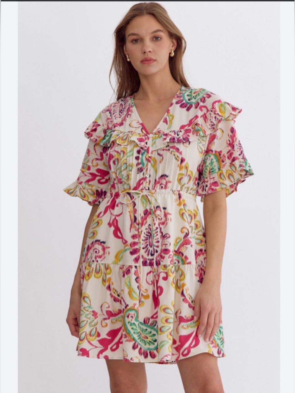 Women's Entro Osborn dress multi-colored floral print and ruffled detailing S